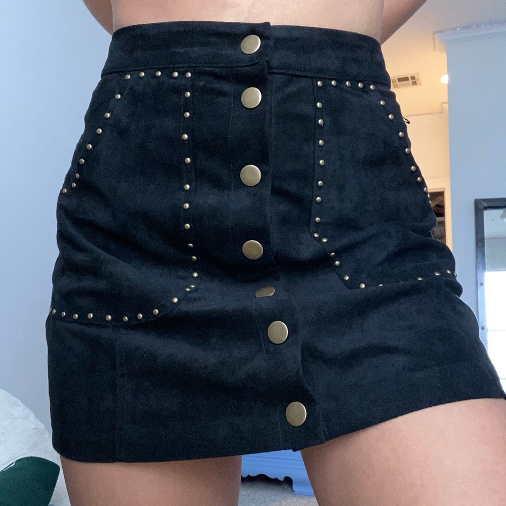 Black Velvet Mini Skirt with Gold Embellishments